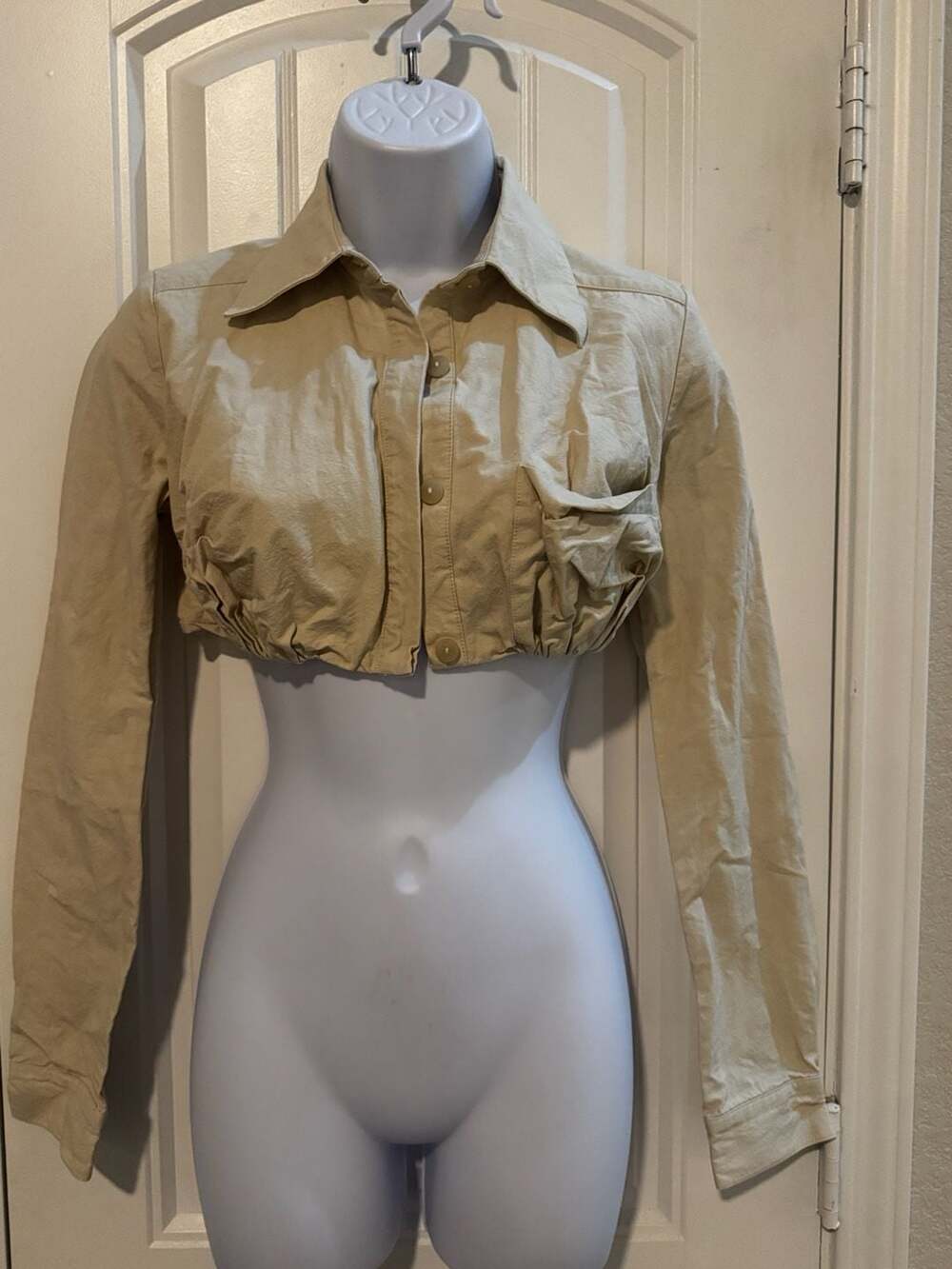 Christopher Esber Inbuilt Bra Cropped Cotton Shirt in Sand